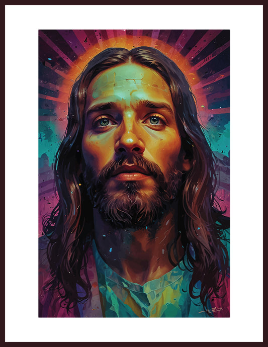 Illustration of Jesus Christ inspired by Modern and Contemporary Digital Art using surreal colors