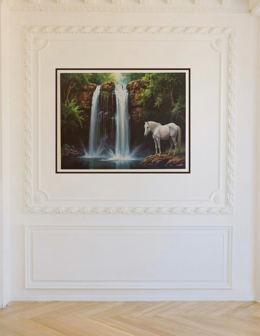 Natural Waterfall with Horse Wall Art