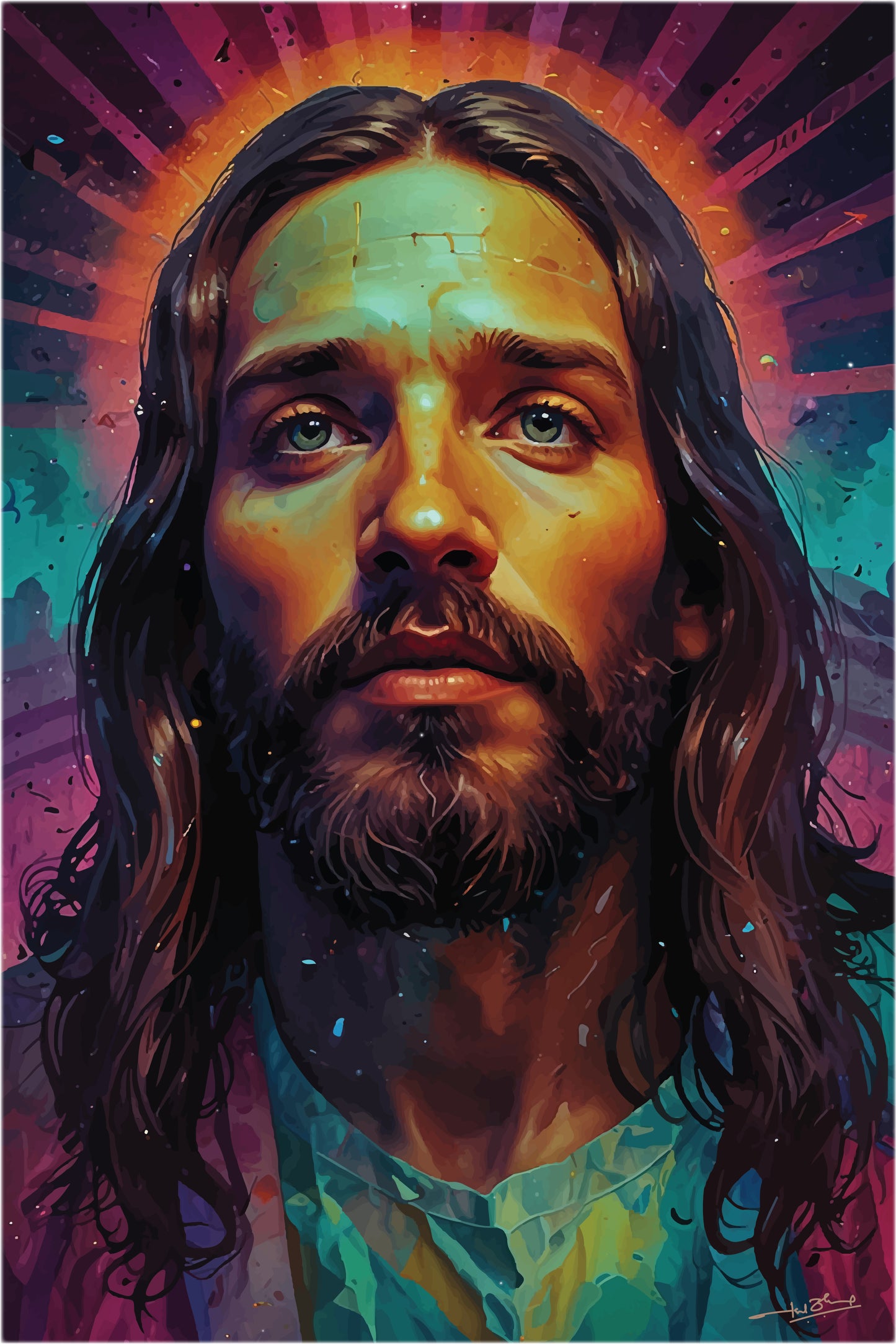 Illustration of Jesus Christ inspired by Modern and Contemporary Digital Art using surreal colors