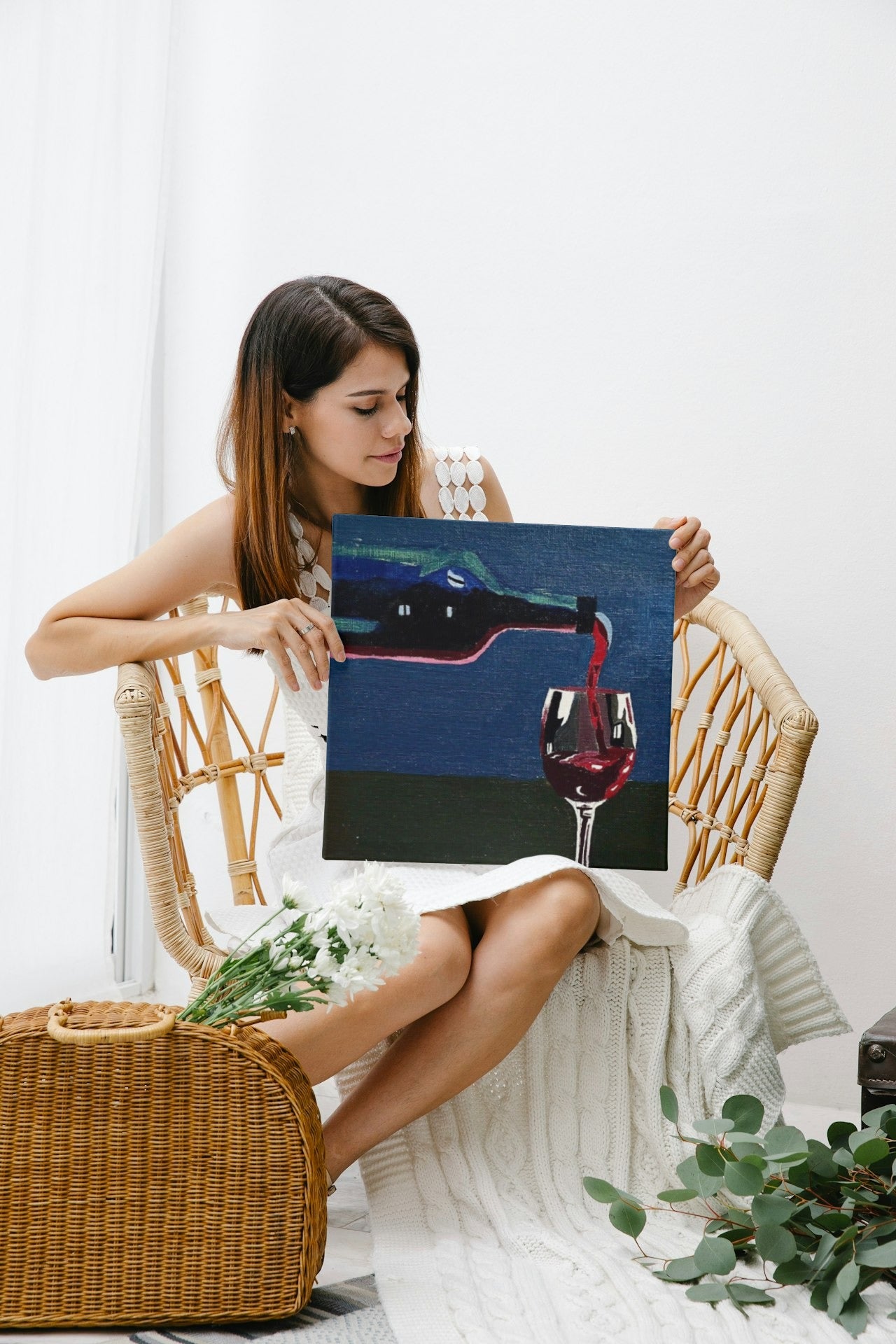 Acrylic wine glass canvas painting