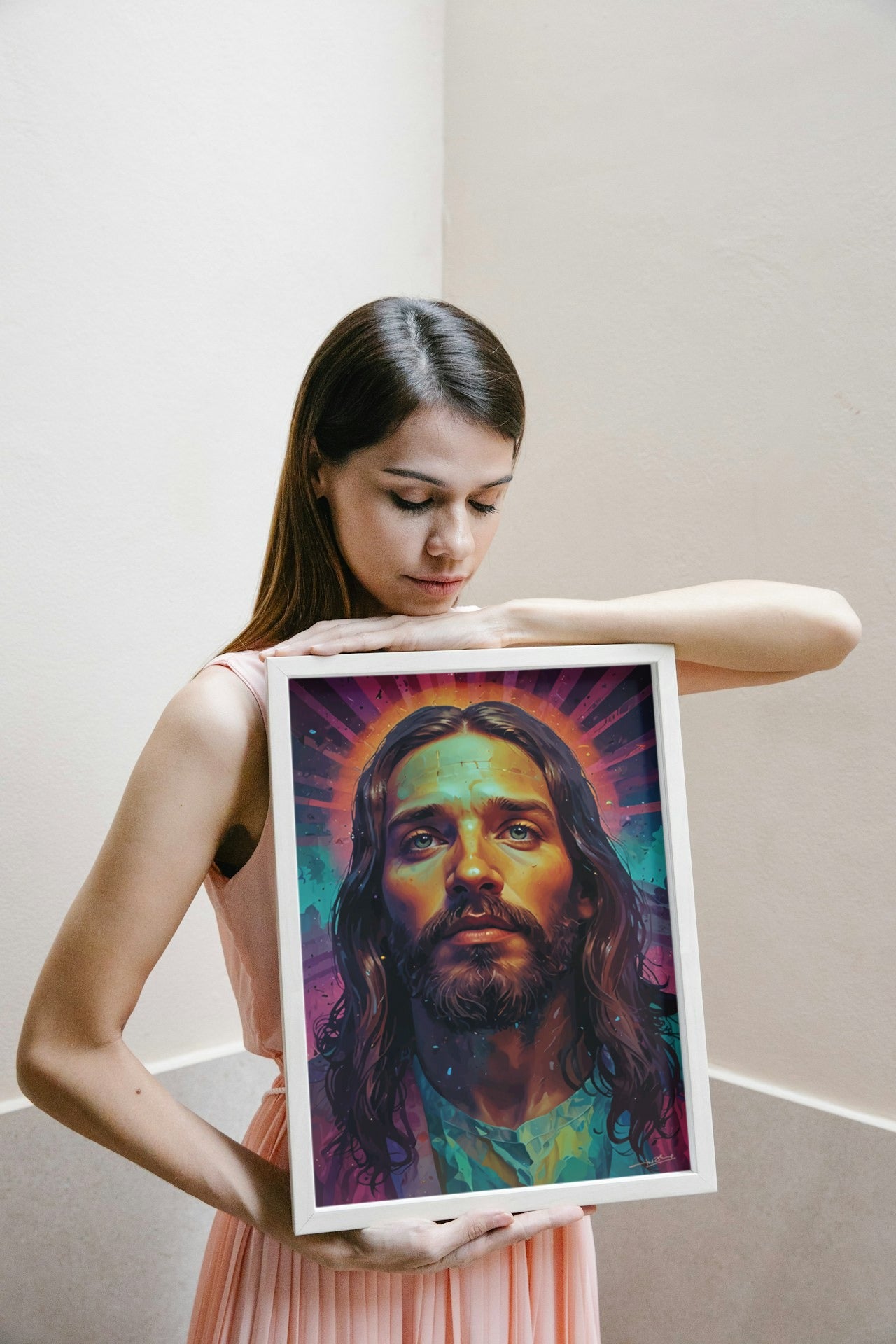 Illustration of Jesus Christ inspired by Modern and Contemporary Digital Art using surreal colors